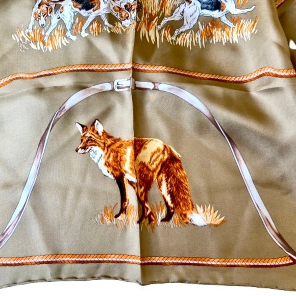 Vintage Equestrian Silk Scarf Fox Hunting Hounds Horn Horse Bits KOREA 34" sq - Picture 11 of 15